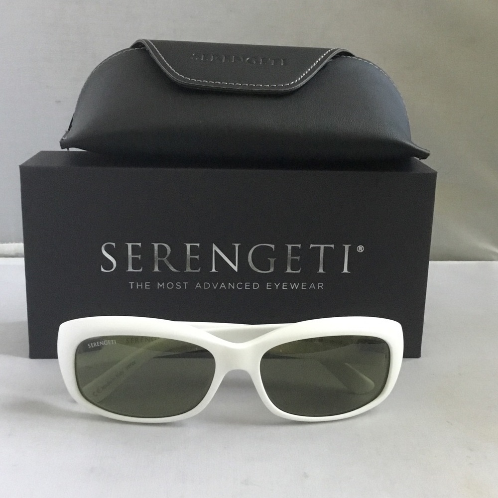 Serengeti Bianca Women Polarized White Frame Sunglasses with Green Lenses
